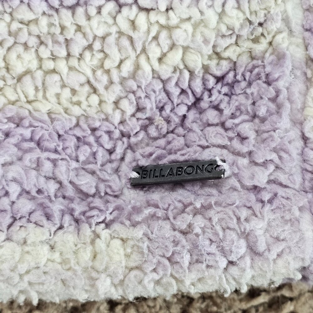 Billabong Sherpa Fleece Pullover Womens Large Lavender Creame Stripe 1/4 Zip - Picture 4 of 14